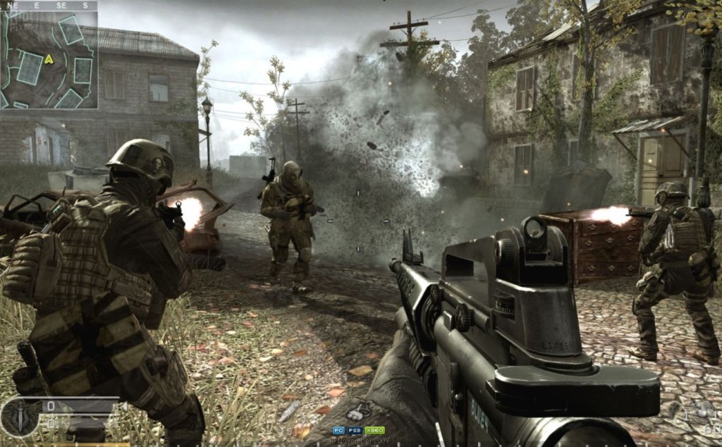An image from a shooting game published by Activision named Call of Duty 4 : Modern Warfare.