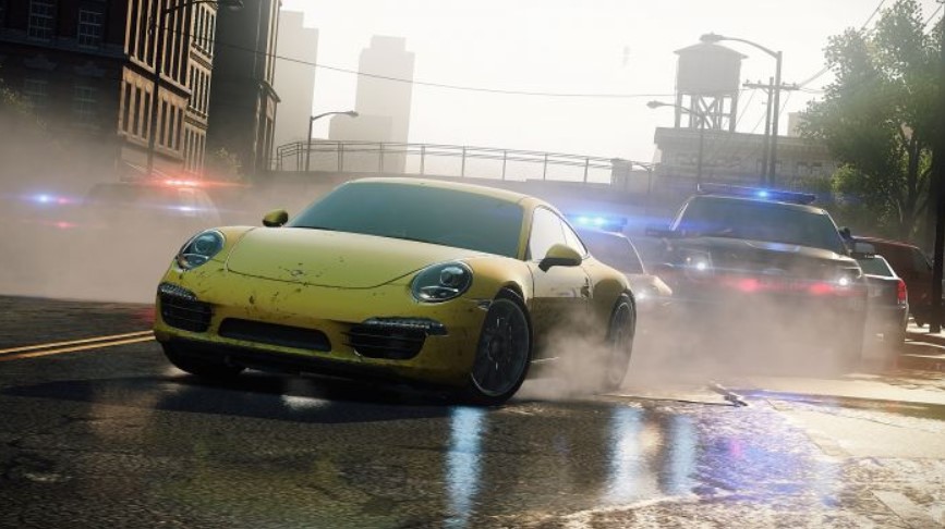 An image from a racing game NFS: Most Wanted published by EA.