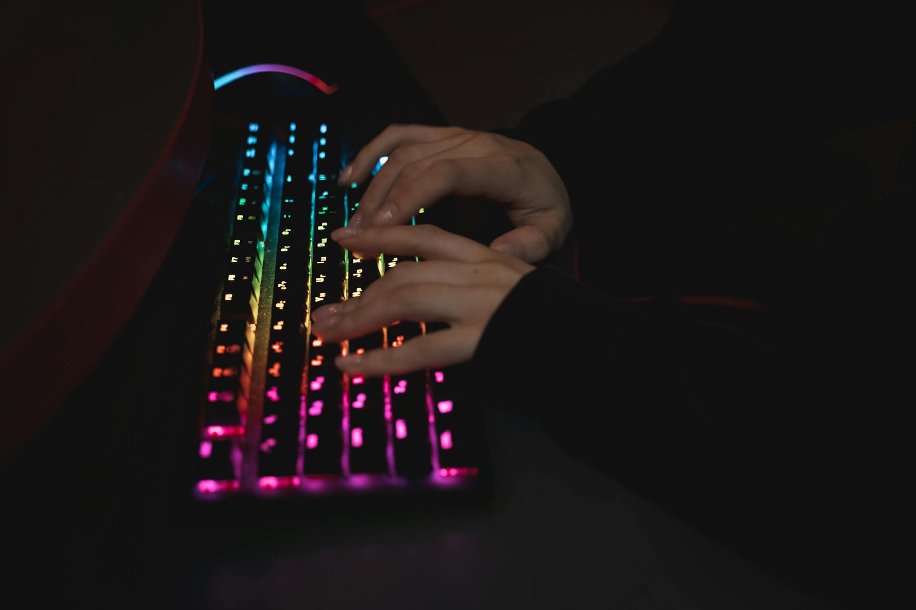 An image of a gaming keyboard with RGB lights.